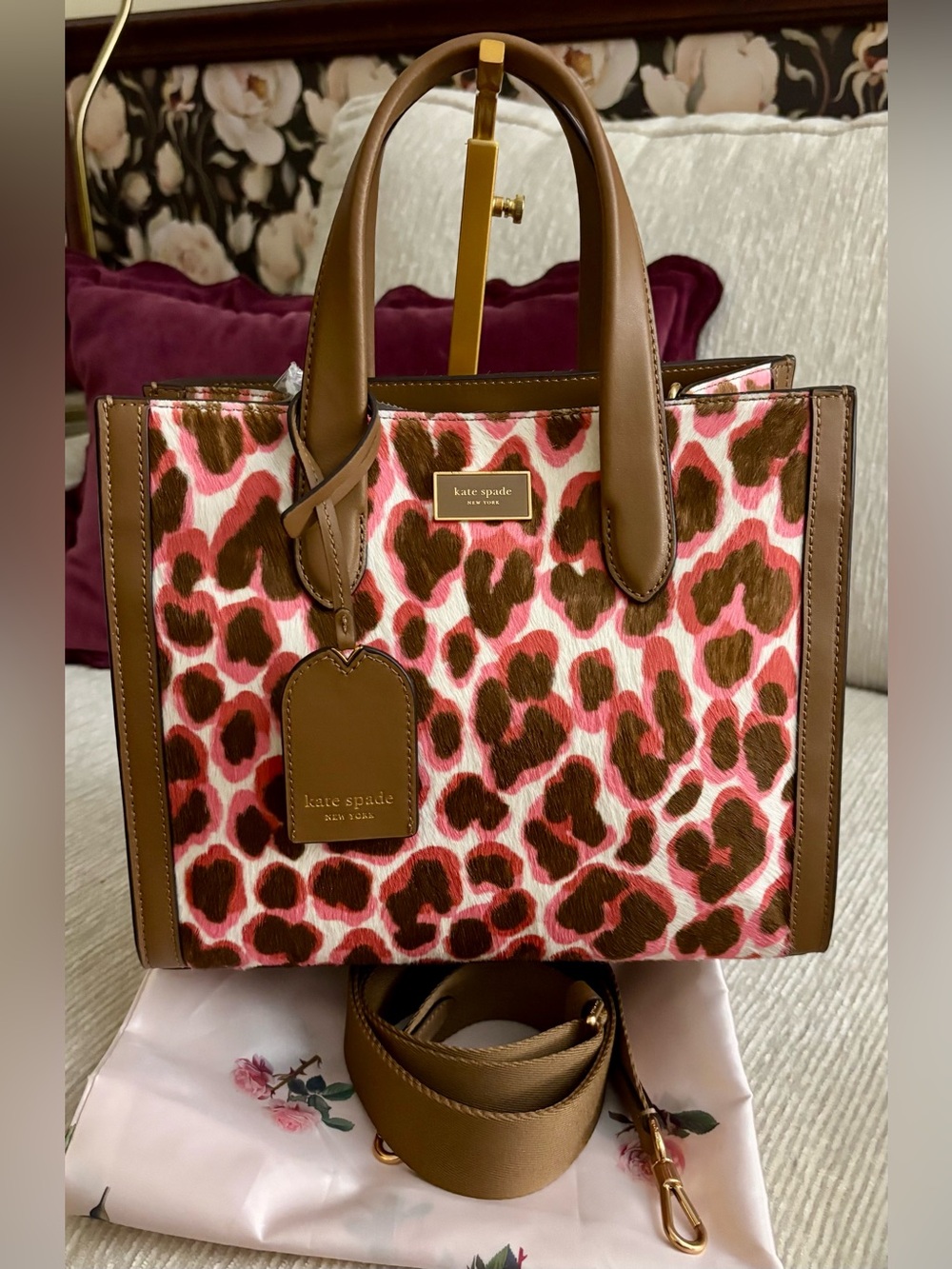 Kate Spade Manhattan Pink Leopard Haircalf Small Tote Crossbody Bag